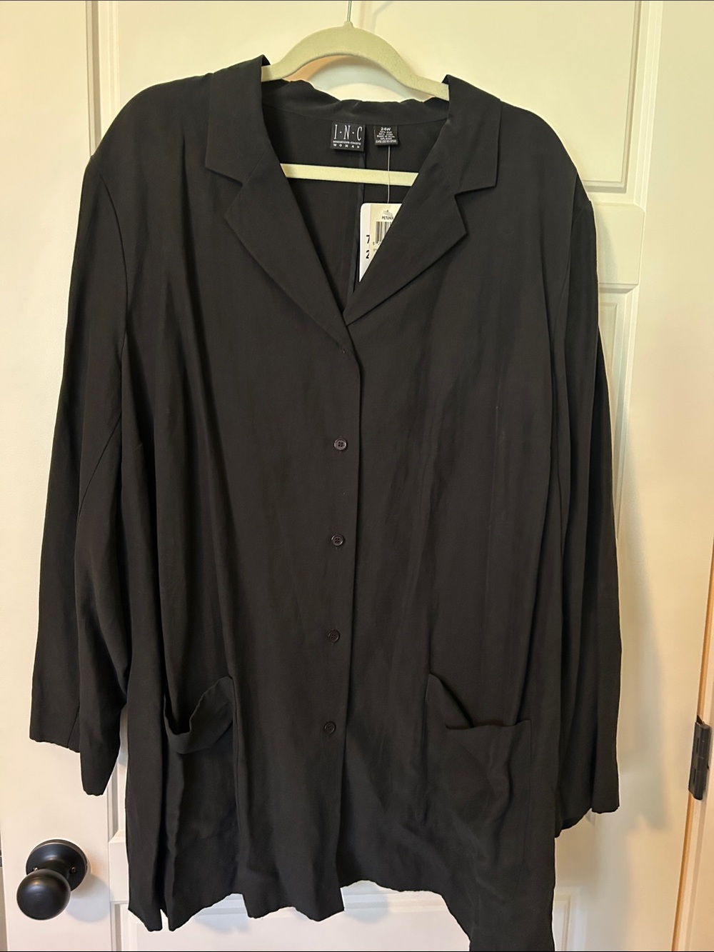 INC International Concepts Black Relaxed Button-Front Blazer